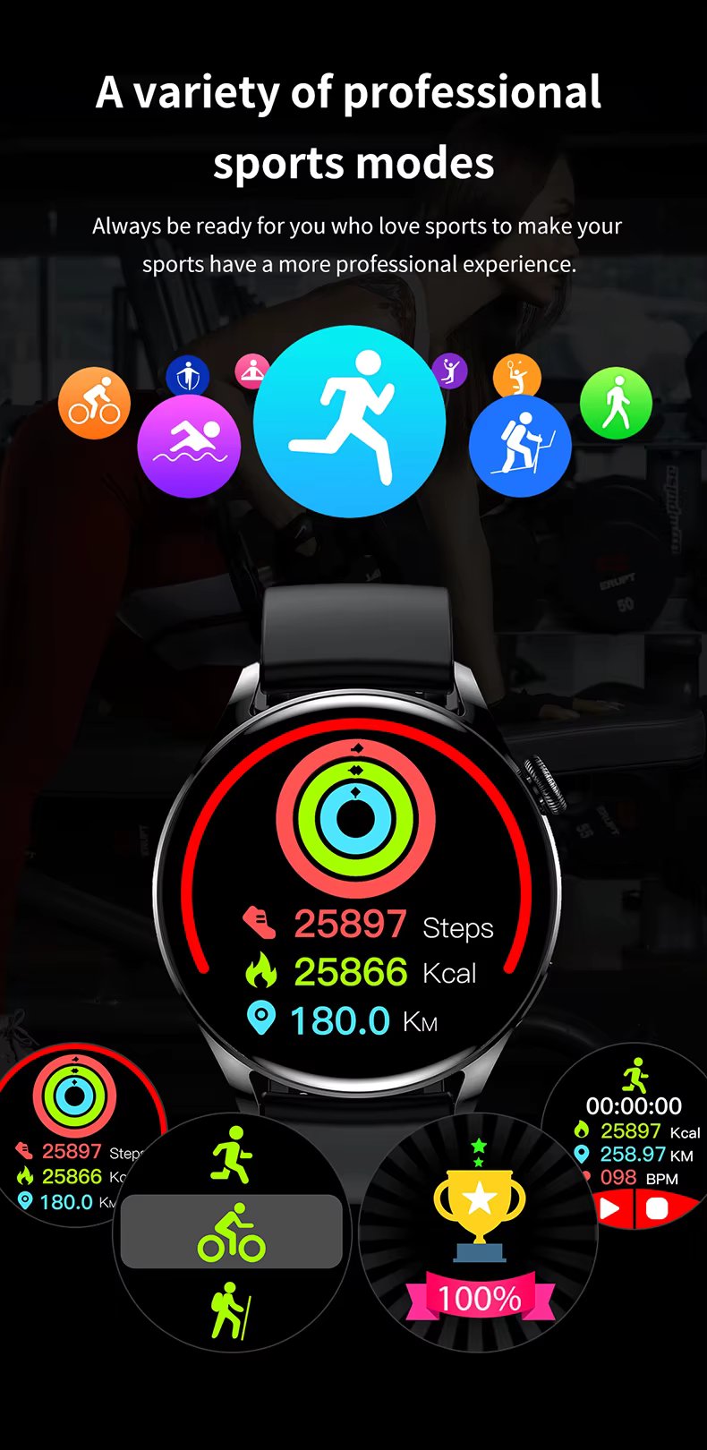 Smartwatch Deportivo Negro con Correa Metálica – Estilo, Tecnología y Rendimiento