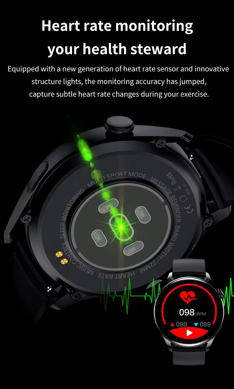 Smartwatch Deportivo Negro con Correa Metálica – Estilo, Tecnología y Rendimiento