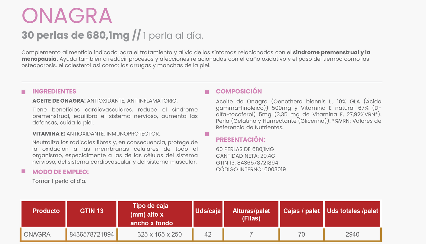 Aceite de Onagra 30 Perlas – Equilibrio Hormonal y Bienestar Femenino