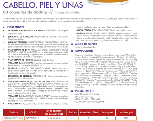 Kit 3 Suplemento Cabello, Piel y Uñas – 60 Cápsulas Fortalecedoras