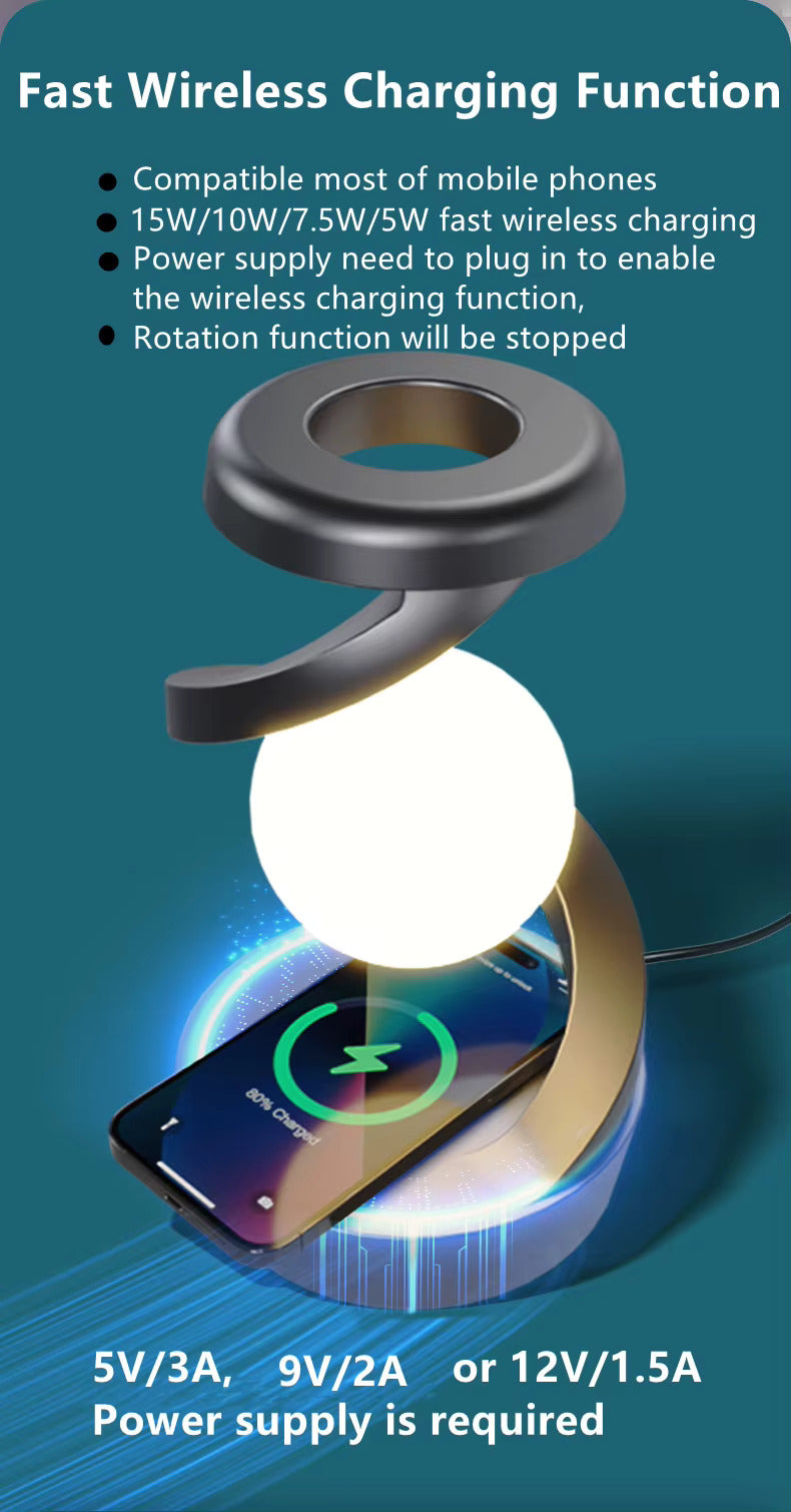 Lámpara de Mesa Flotante con Carga Inalámbrica y Rotación 360°