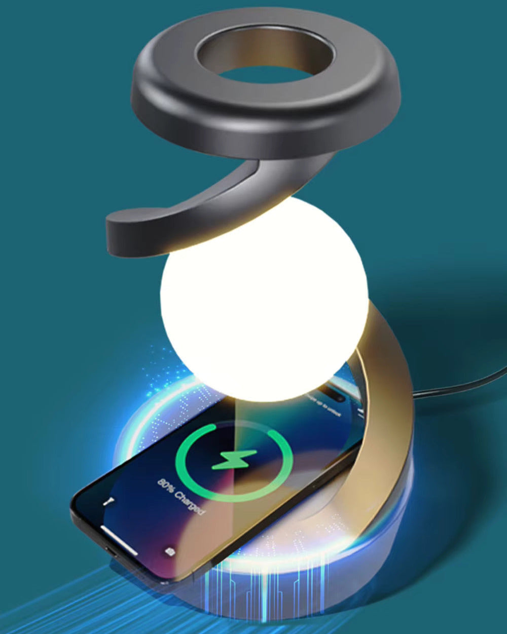 Lámpara de Mesa Flotante con Carga Inalámbrica y Rotación 360°